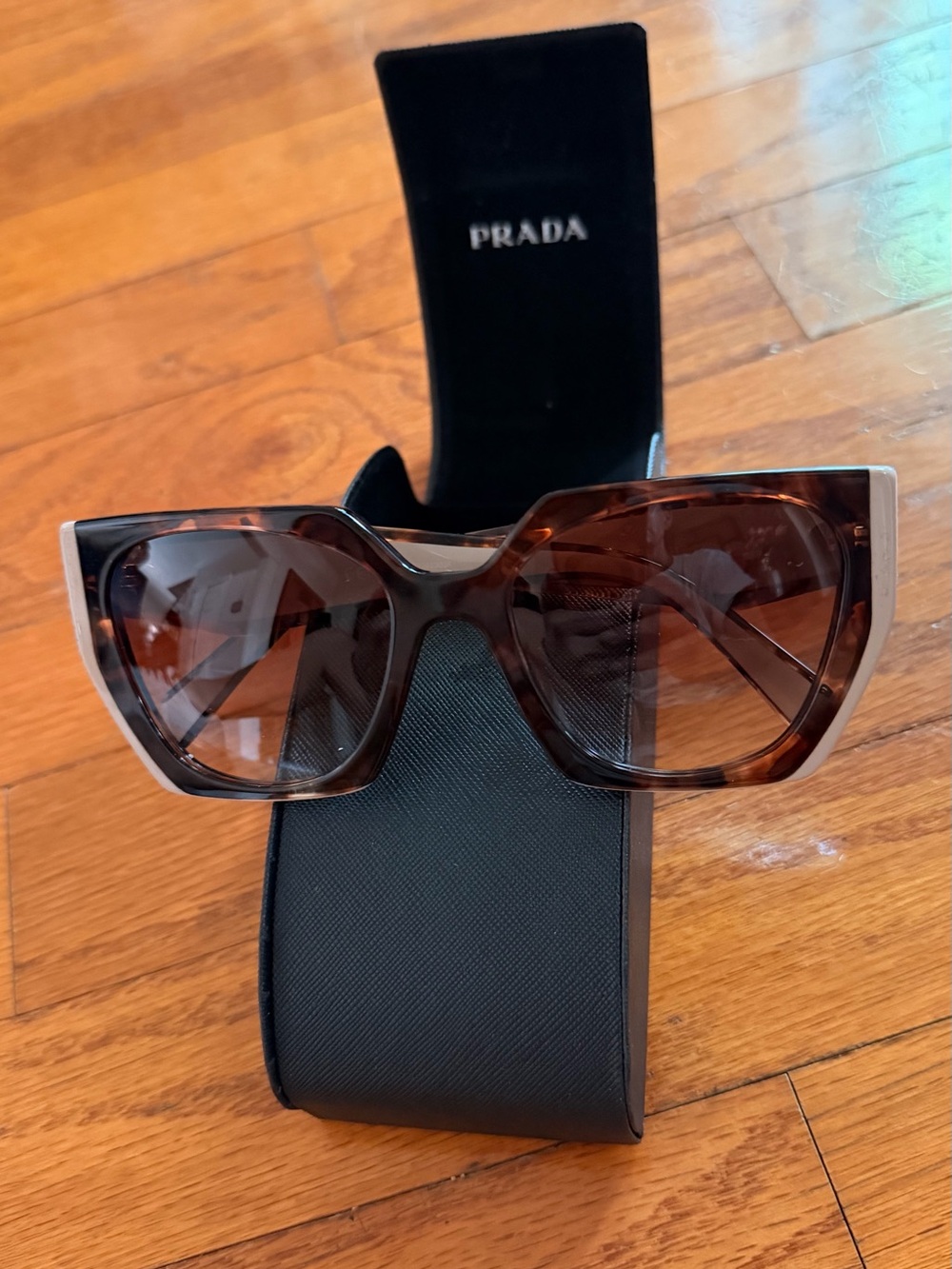 Prada Women's Brown Tortoiseshell Oversized Square Sunglasses